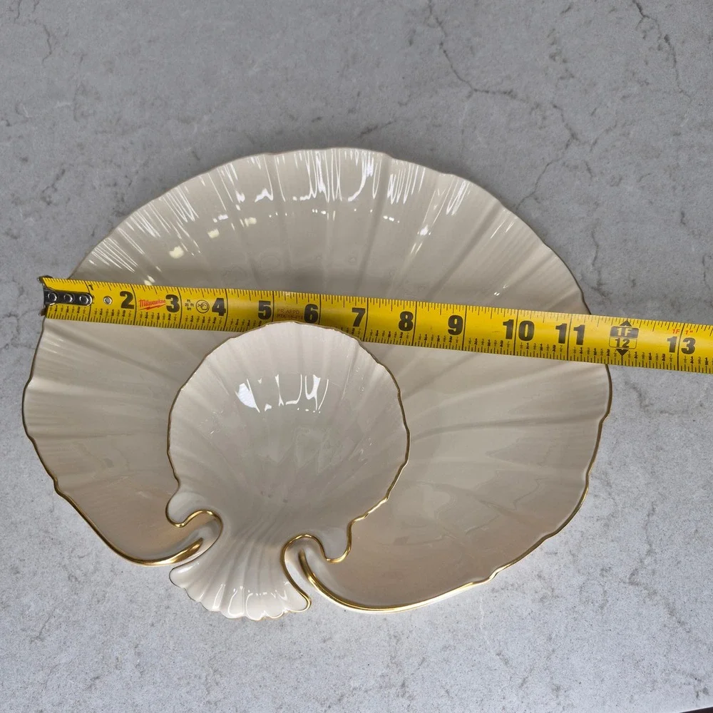 Lenox Chip And Dip Server Shell Scalloped Gold Trim Cream Unisex